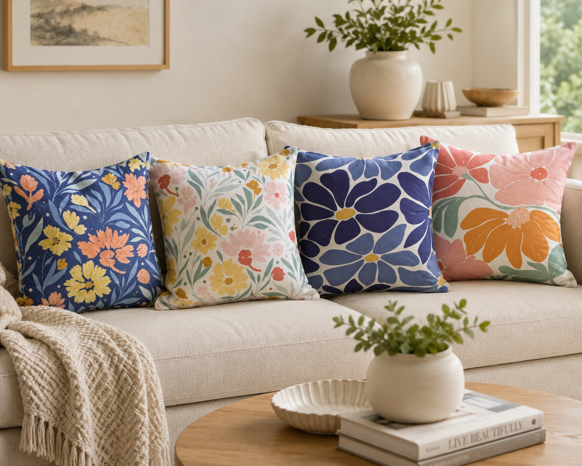 Designer Cushions in assorted colours and patterns, 50 x 50 cm polyfill square cushions