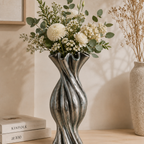 Gustel Twist Pine Vase in pine glazed ceramic, side view showing twisted form