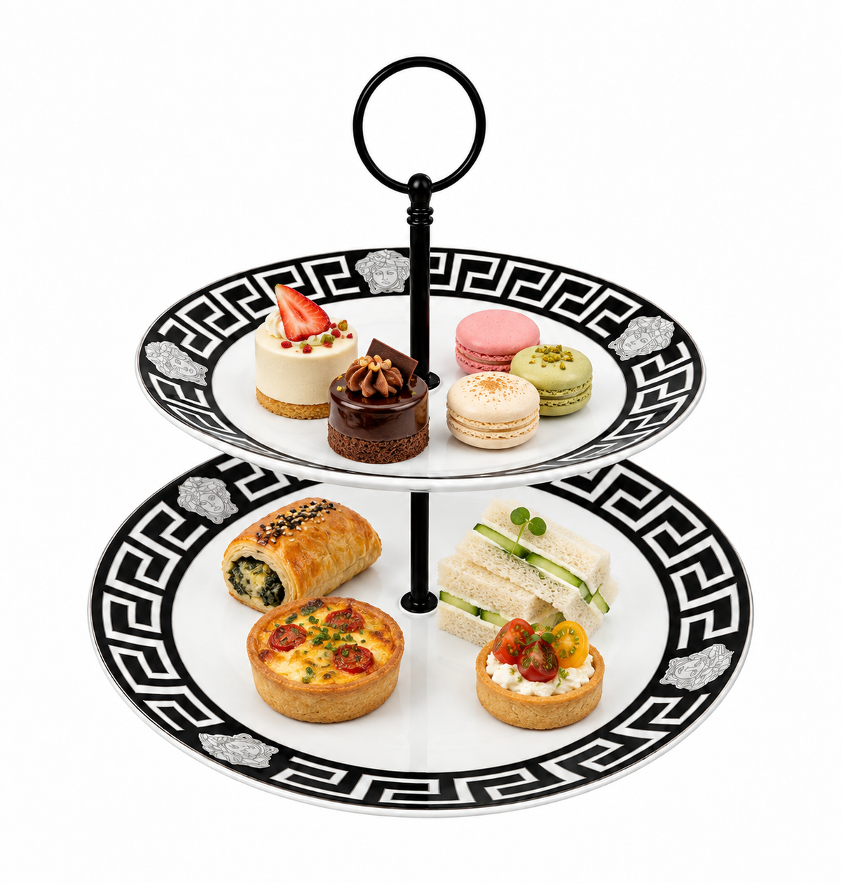 Medusa Greek Key 2-Tiered Cake Stand